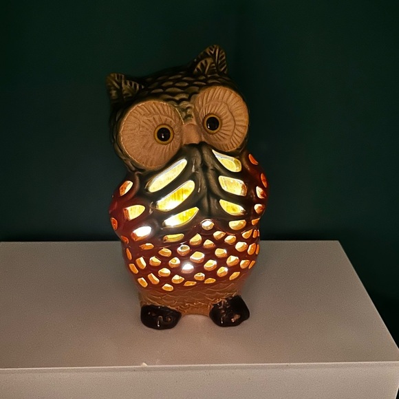 Owl Hollow Figurine Ornament Tea Candle Battery Operated 7” - Picture 5 of 10